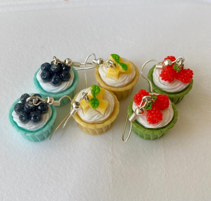 Set of 3 Fruity Cupcake lightweight dangly fashion earrings