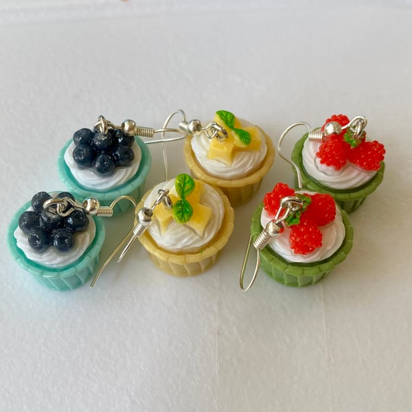 Set of 3 Fruity Cupcake lightweight dangly fashion earrings