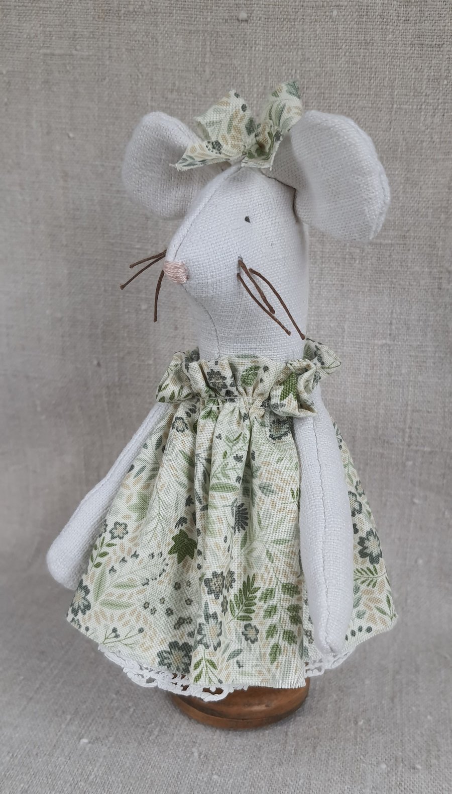 Cute Fabric Mouse on a Vintage Bobbin 