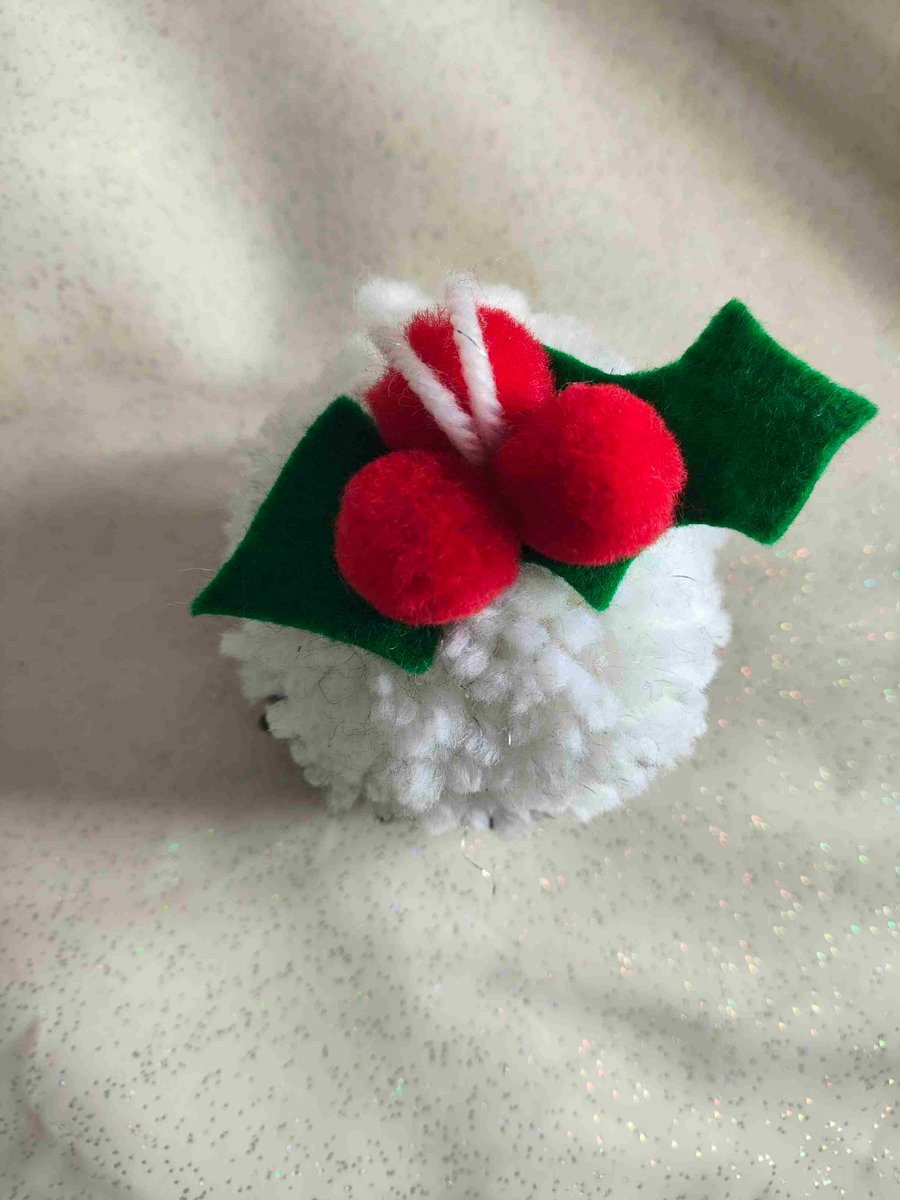 Handmade pom pom Christmas pudding bauble