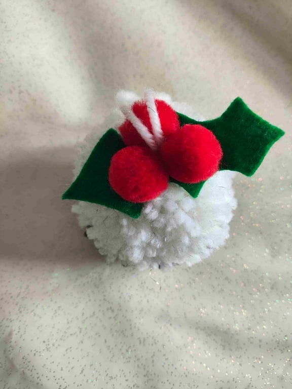 Handmade pom pom Christmas pudding bauble