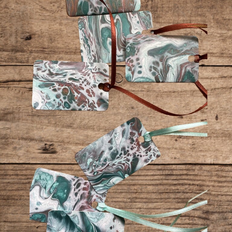 Handmade Gift Tags from Original Fluid Art (Set of 2)  Ribbon Options Available