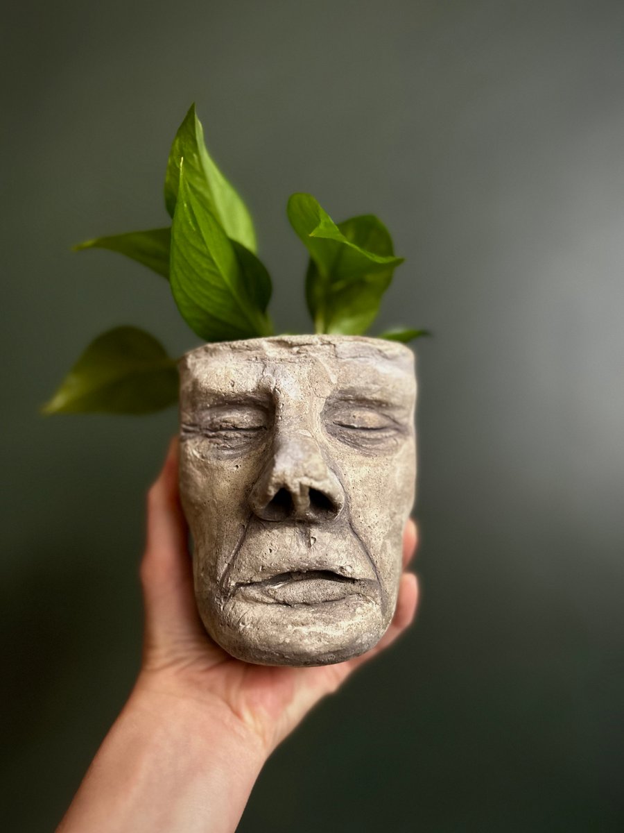 Spooky Gothic Head-shaped Planter or Face Vase. Spooky Season Home Decor 