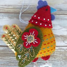 Wool Felt French Hen, 12 days of Christmas Tree Decoration