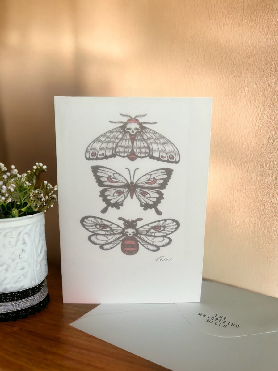 Small blank card- moth trio