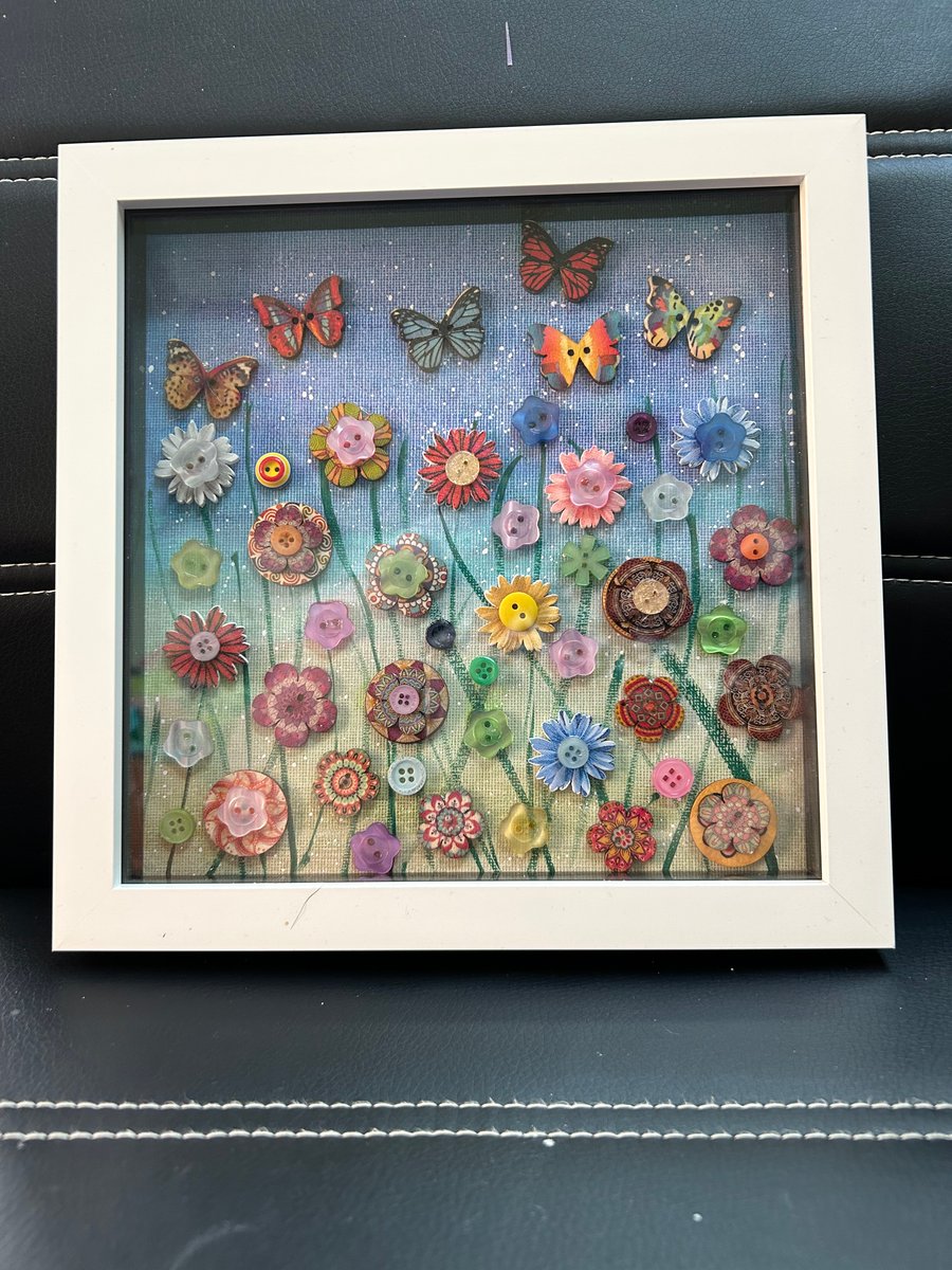 Button Art Flowers and Butterflies
