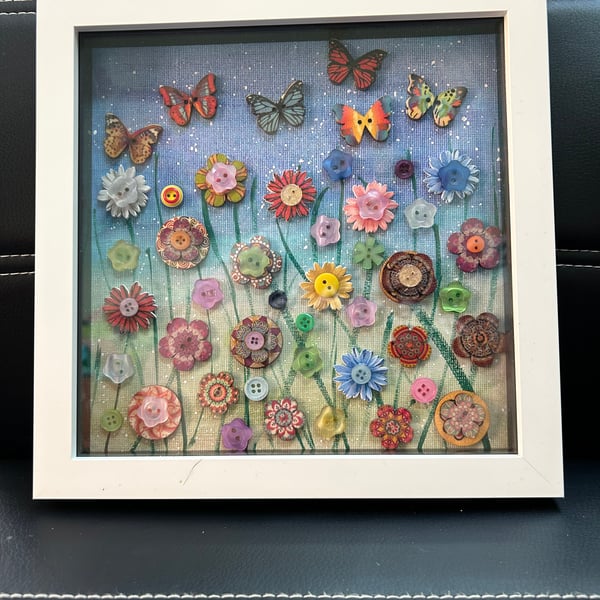 Button Art Flowers and Butterflies