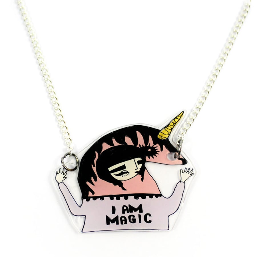 'I AM MAGIC' Illustrated necklace in lilac - SALE