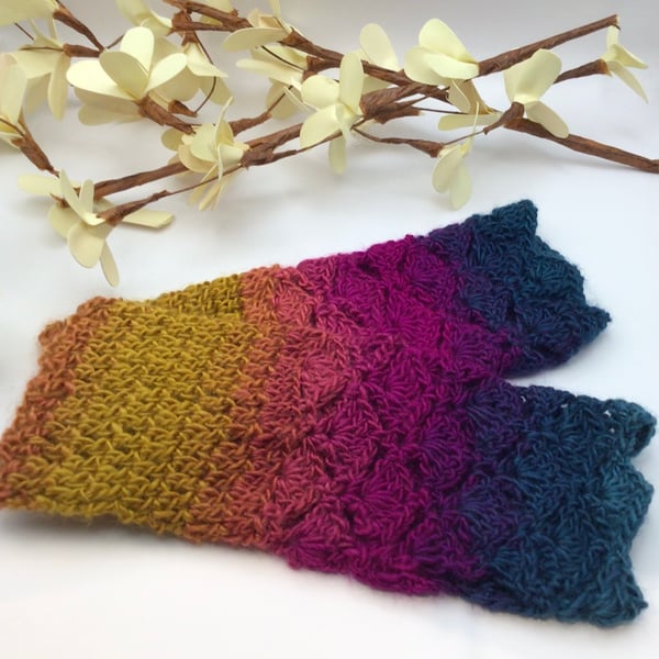 Boho Fingerless Gloves Wrist Warmers Texting Gloves 