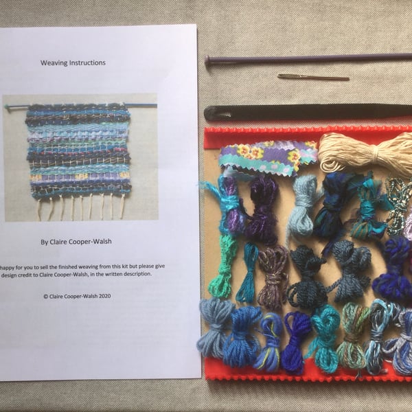 Moody Blues weaving kit with loom, yarn, needles and instructions