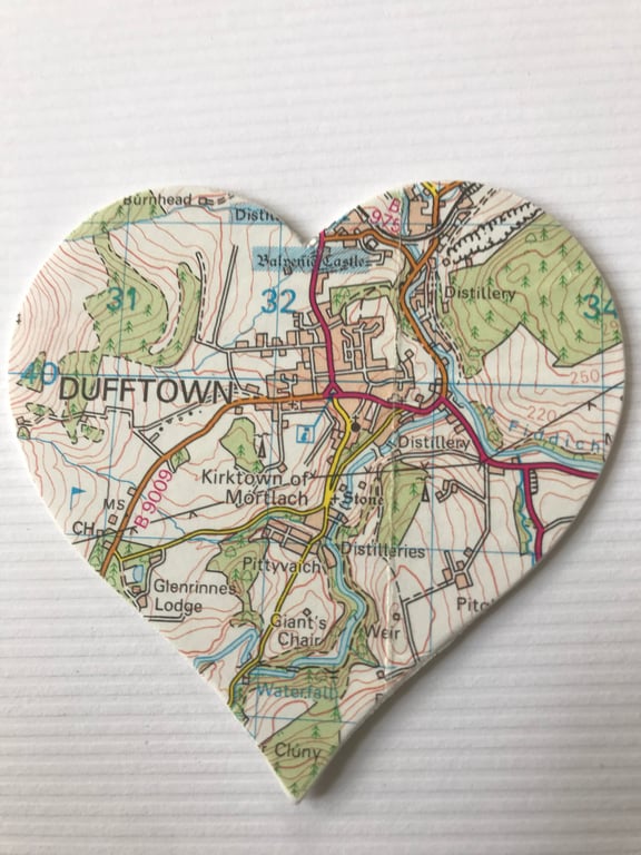 DUFFTOWN Vintage map art. 4” white frame. Scottish places.
