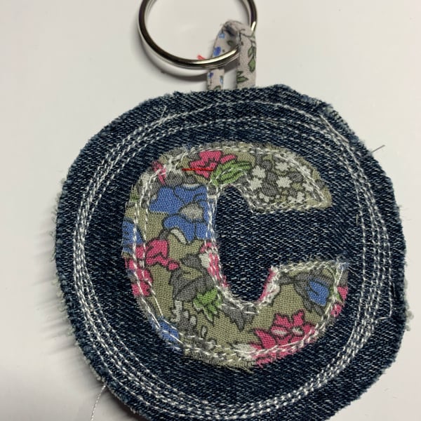 Upcycled denim key ring. Boho C