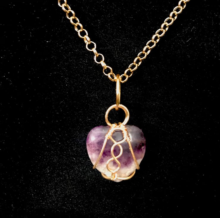 Amethyst Crystal Heart Necklace Gold Wire Folksy