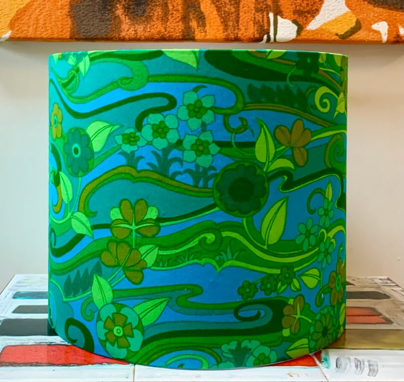 Pop Art Blue Green WATER MUSIC Jonelle 60s 70s Vintage Fabric Lampshade option 