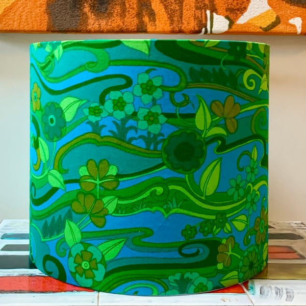 Pop Art Blue Green WATER MUSIC Jonelle 60s 70s Vintage Fabric Lampshade option 