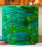 Pop Art Blue Green WATER MUSIC Jonelle 60s 70s Vintage Fabric Lampshade option  - Image 1