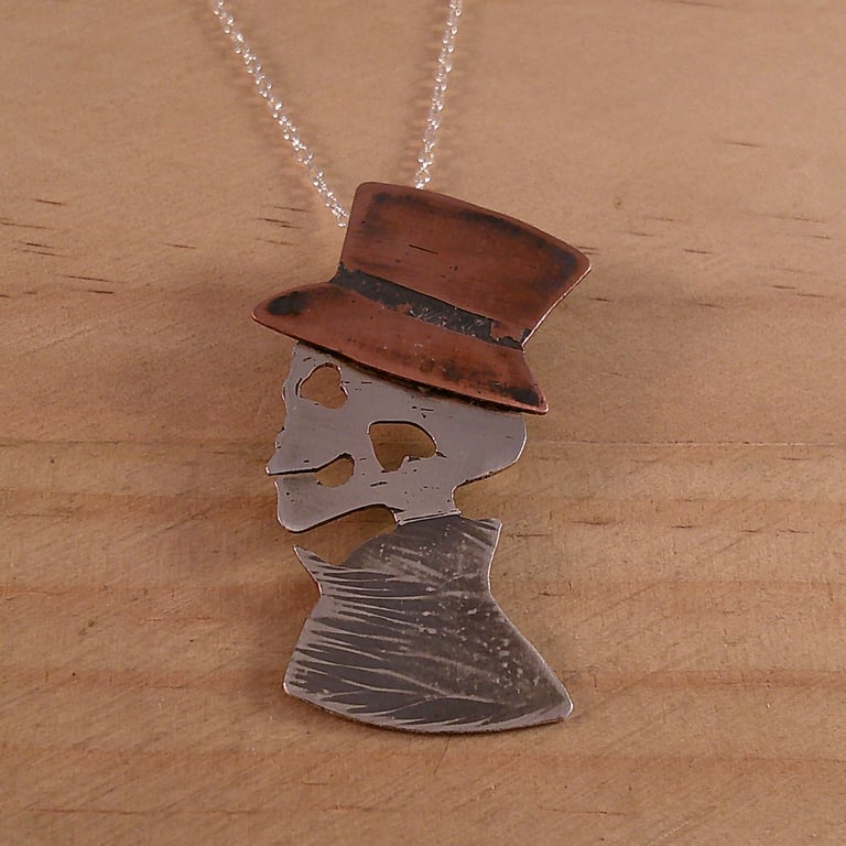 Sterling Silver and Copper Hatted Skeleton Necklace (SKU070325)