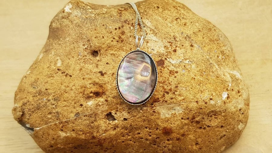 Black lip mother of pearl pendant. 925 sterling silver necklaces for women