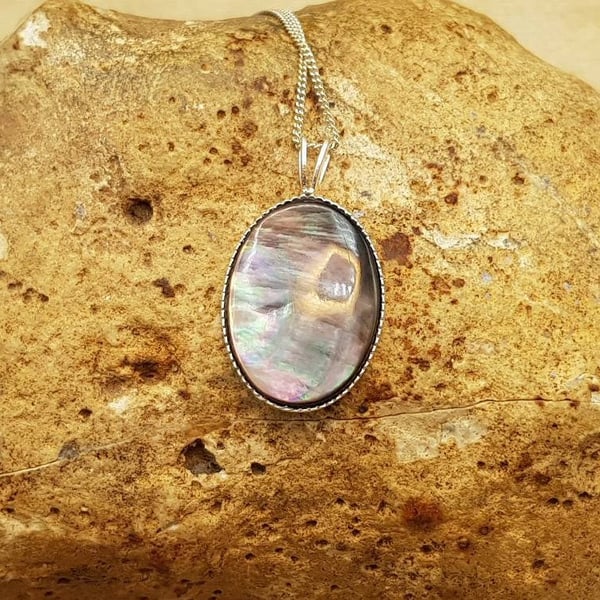 Black lip mother of pearl pendant. 925 sterling silver necklaces for women