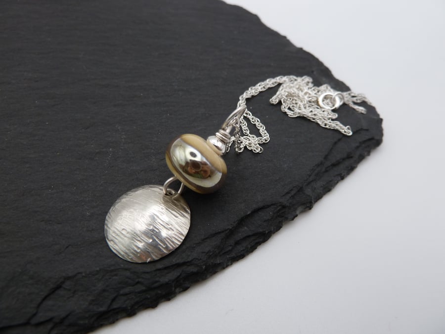 sterling silver chain necklace, lampwork glass pendant