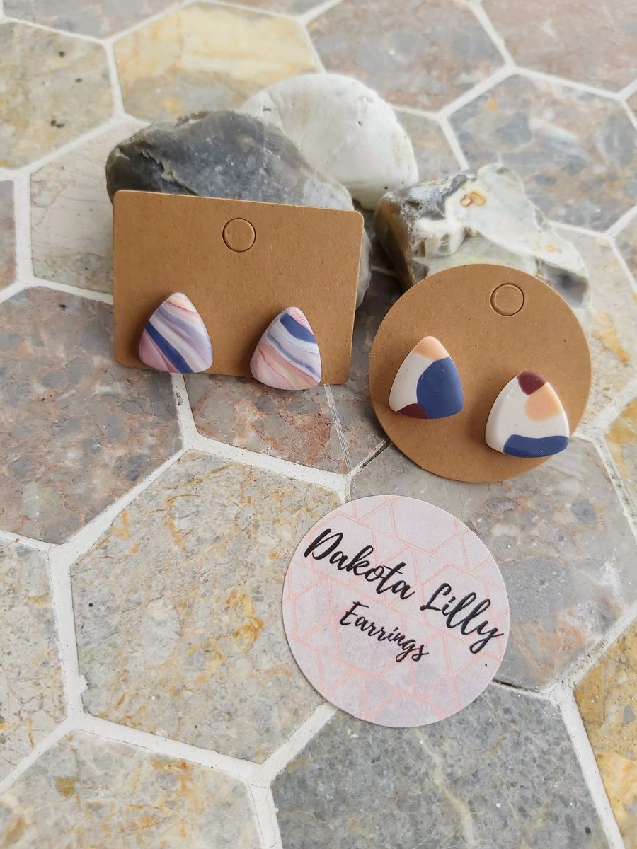Multicoloured polymer clay, stud earrings