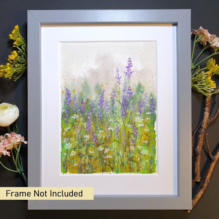Wildflower Meadow landscape painting, original artwork, wall art