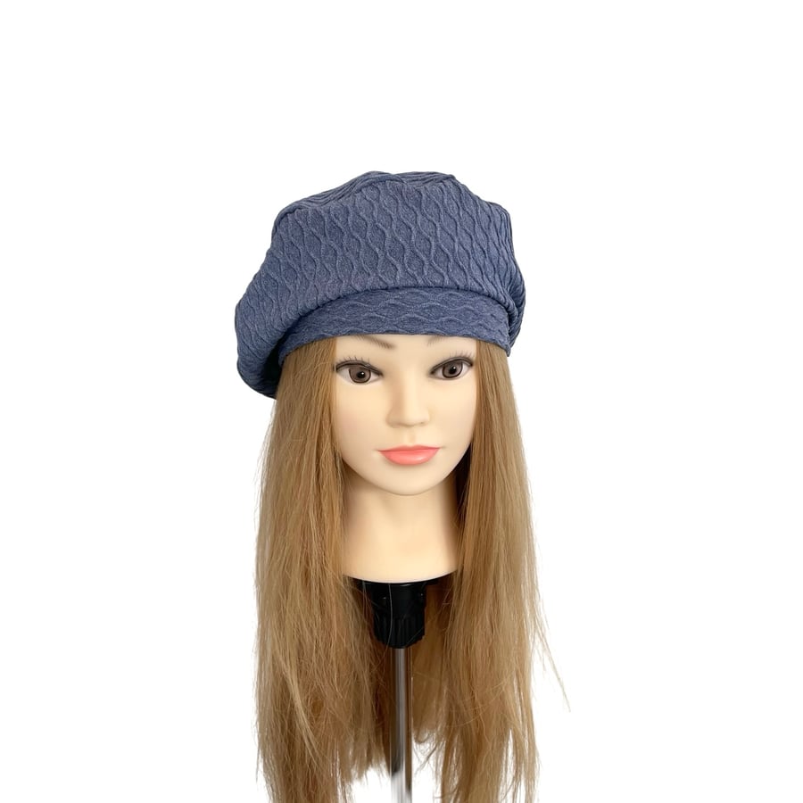 Denim Blue Beret Hat Elastic Jersey Fabric French Beret Hat Comfortable Soft Cap
