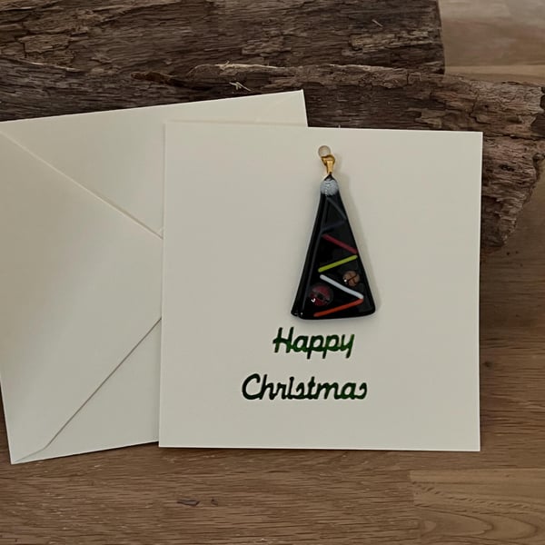 Handcrafted Christmas Card with Artisan Fused Glass Tree Decoration Keepsake