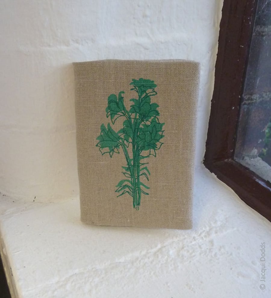 Florentine Lilies linen covered sketchbook or notebook in emerald green