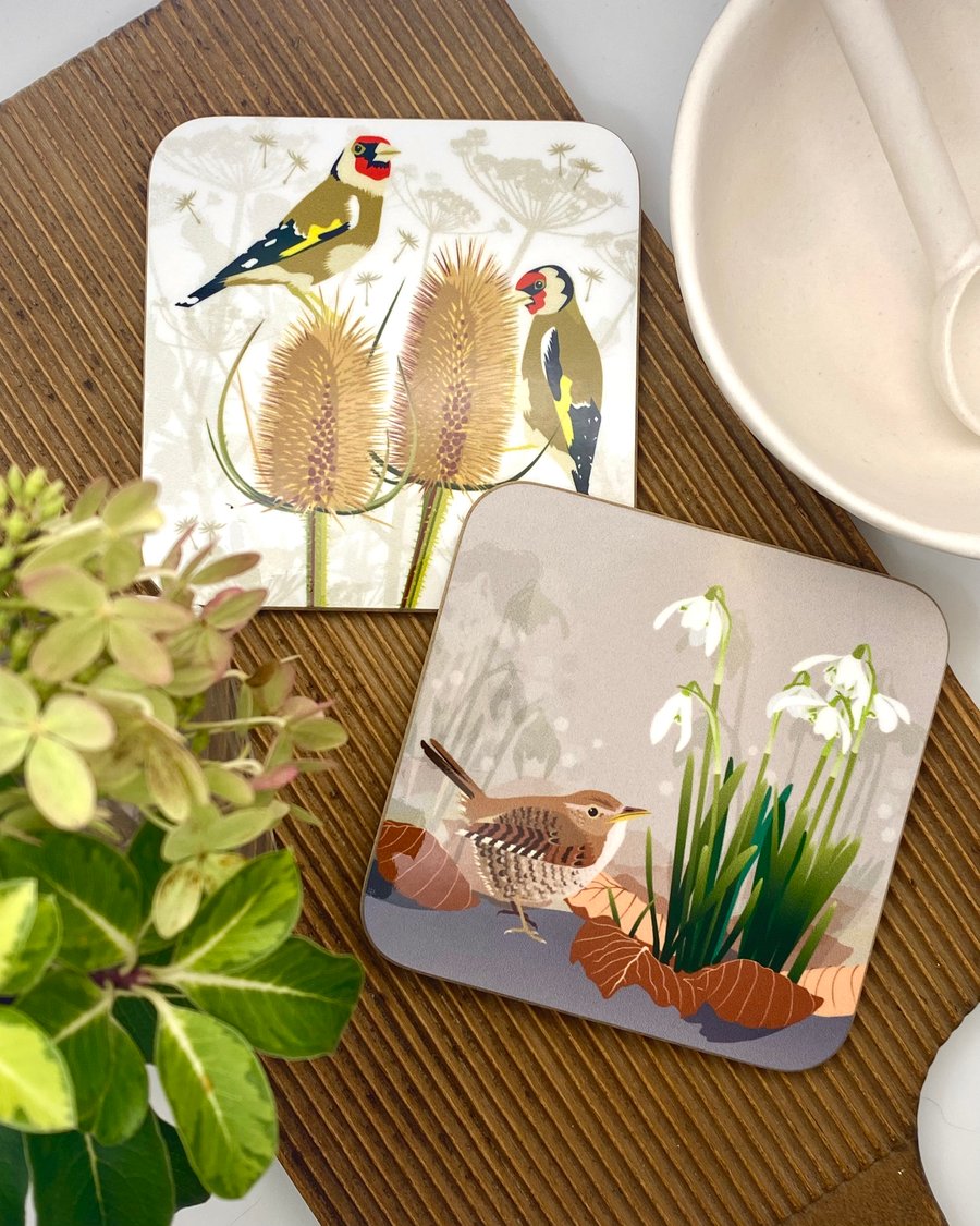 Pair of British Bird Hardback Eco Coasters - Set of 2 - Christmas gift