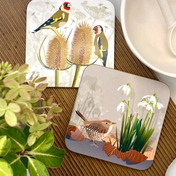 Pair of British Bird Hardback Eco Coasters - Set of 2 - Christmas gift