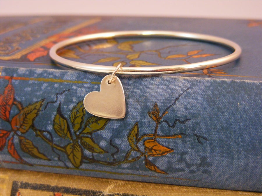 Sterling Silver Bangle with Heart Charm