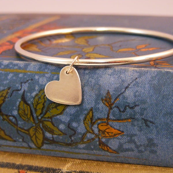 Sterling Silver Bangle with Heart Charm