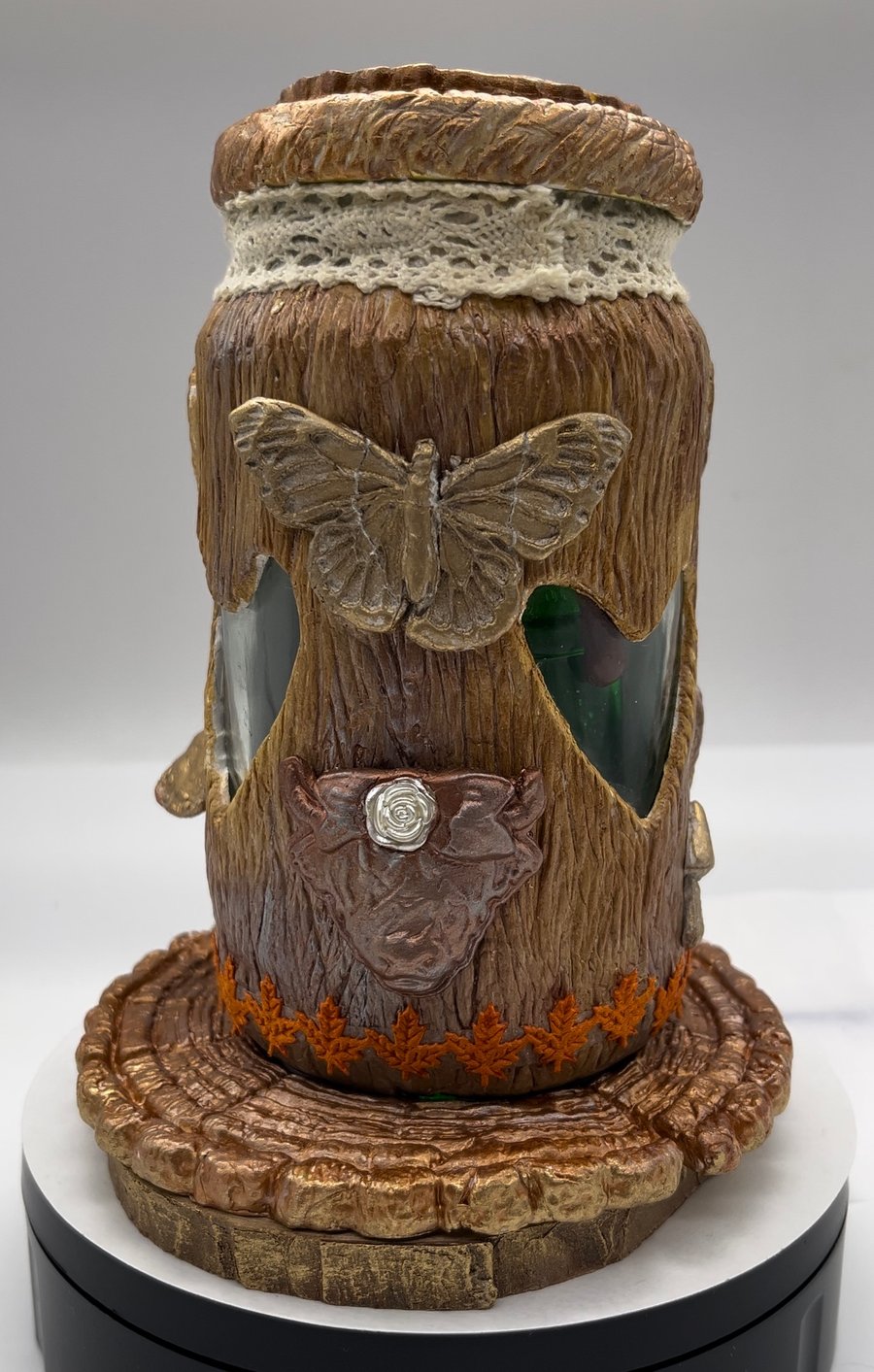 Wood efect light up fairy jar 