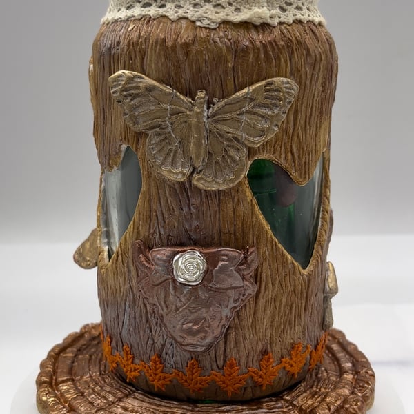 Wood efect light up fairy jar 