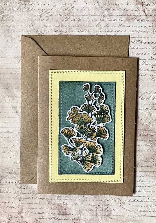 Handmade Ginkgo Leaf Greeting Card 