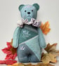 Woodland Teddy bear, crazy patchwork decorative keepsake bear,hanging decoration