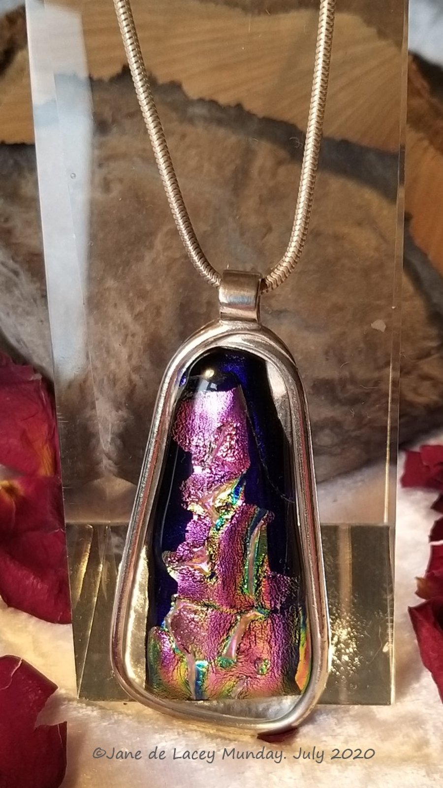 Fine Silver Pendant with Purple Glass Cabachon