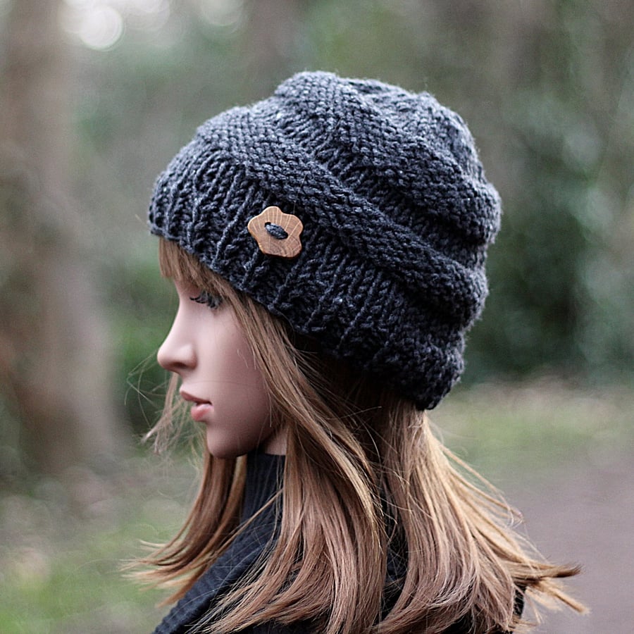 Beanie hat knitted charcoal, dark grey women's gift guide