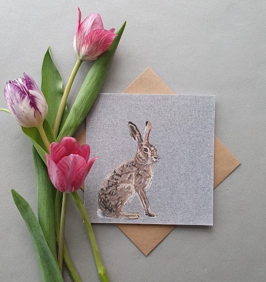 Hare Greeting Card, card for animal lover, blank card, Easter card, Wildlife 