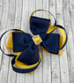 Large 5 inch Navy and Yellow Gold Double Layer Bow with Double Loops - Image 1