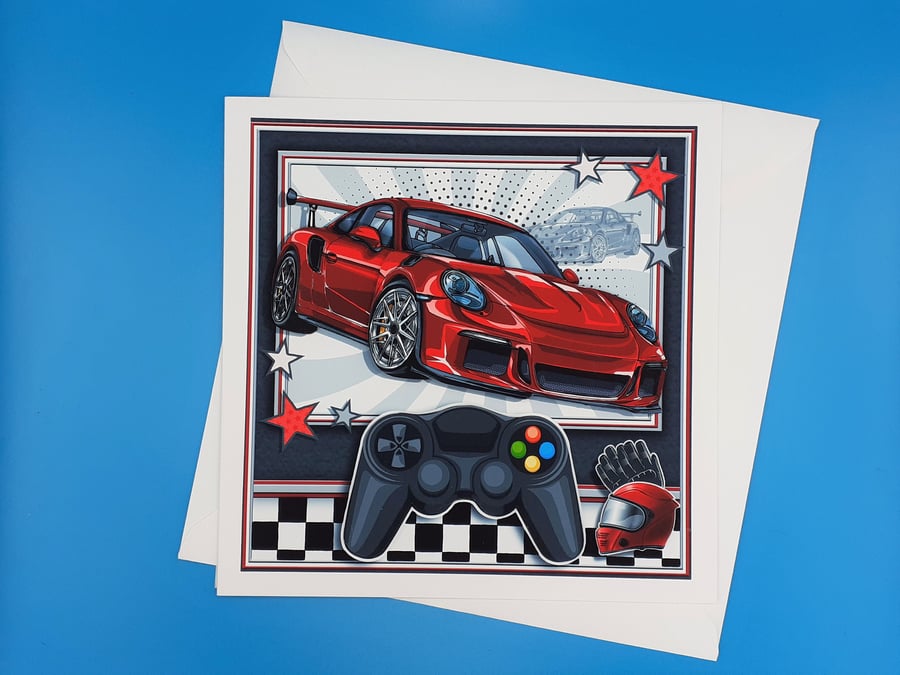 Birthday Card For Gamer, Large, Decoupage 