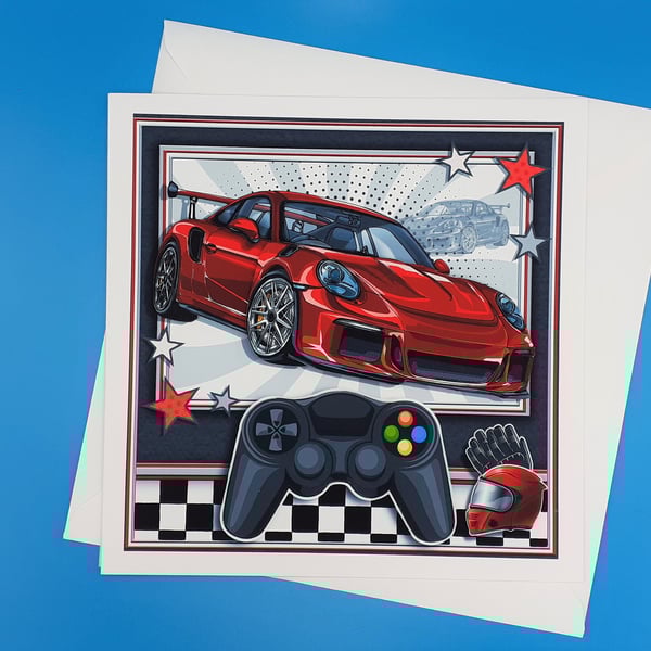 Birthday Card For Gamer, Large, Decoupage 