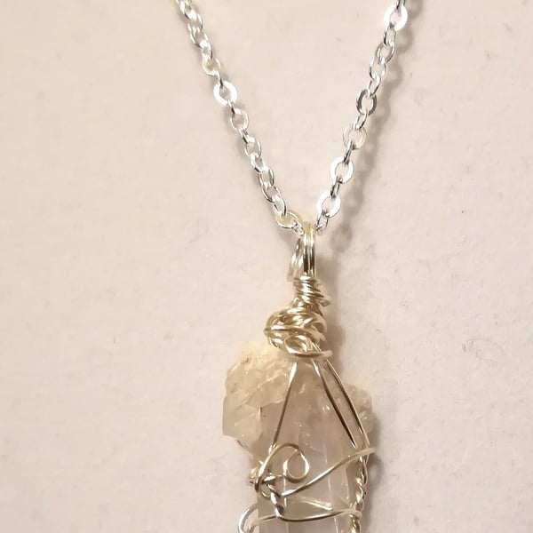 Unique Quartz Crystal Wire wrapped pendant -main crystal with smaller ones on it