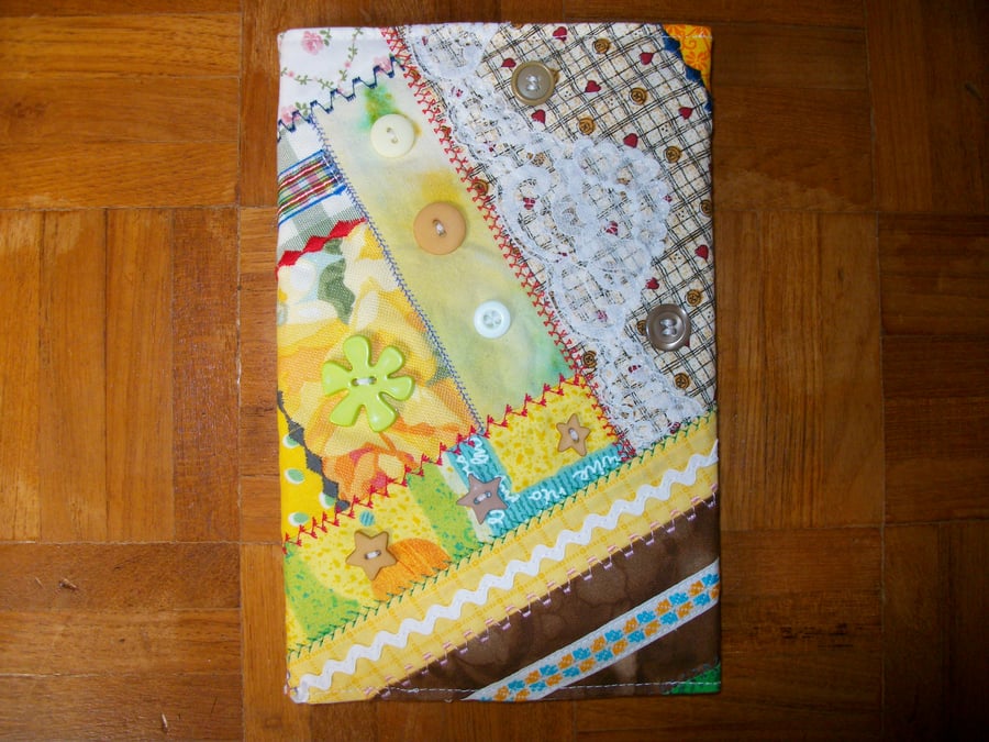 A5 Book Cover in Crazy Patchwork with Lined Hardback Notebook.