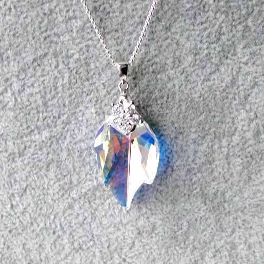 Crystal Leaf pendant  Flower bail  Silver chain  Mothers day gift 
