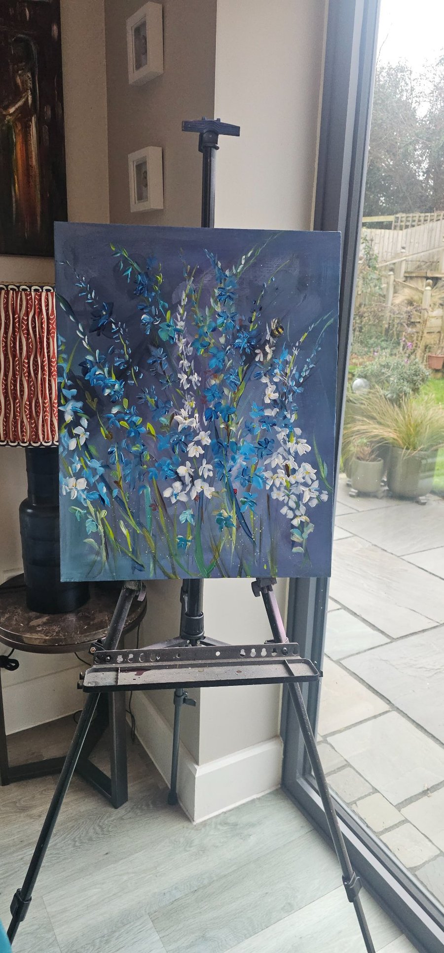 Blue Wildflower Painting Abstract Floral Canvas Botanical Wall Art