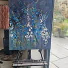 Blue Wildflower Painting Abstract Floral Canvas Botanical Wall Art