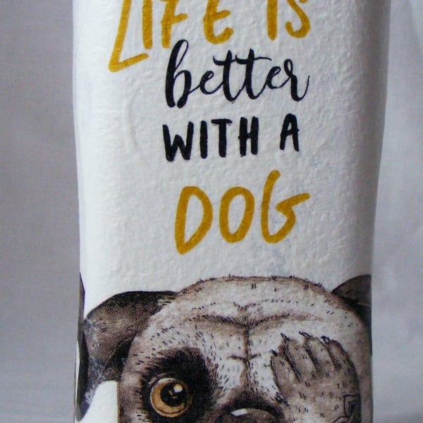 Decoupage recycled glass dog vase.