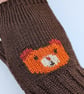 Bear Knit Fingerless Gloves, Wool Wrist Warmers, chocolate brown hand warmers - Image 4
